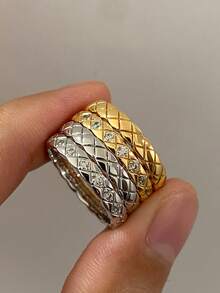 1pc Diamond Lattice Ring For Women 925 Sterling Silver Thin Rings Thumb Rings Fine Jewelry Gift - Gold - View 8