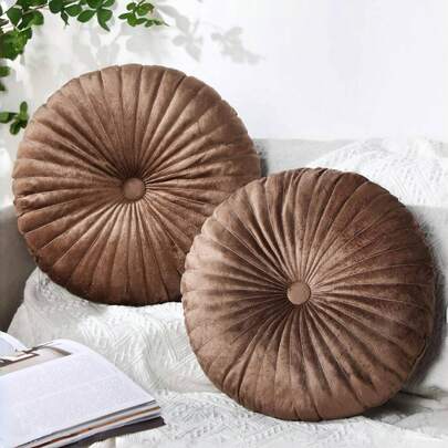 Round Throw Pillow 13.8 Inch Decorative Round Velvet Floor Pillow, Pumpkin Cushion Cushion Cushion Throw Pillow Cushion Is Suitable For Living Room Bedroom Outdoor Use, Daily, Halloween, Christmas Decoration