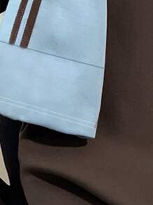 少女街头服饰数字图案 T 恤，拼色短袖 T 恤，适合学校/运动 - 棕色 - 查看 6