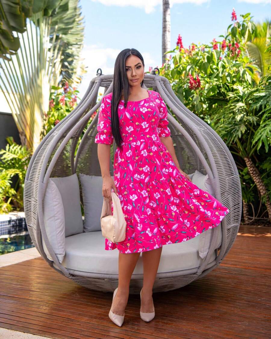 Floral All-Over Print Ruffle Hem Daily Garden