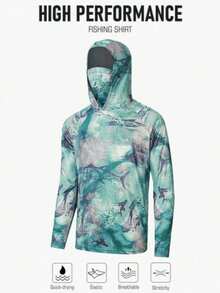 男士钓鱼衬衫，长袖，带帽遮面，钓鱼服 - 彩色 - 查看 2