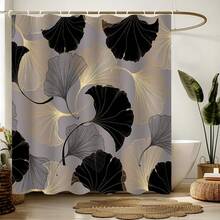 This Fashionable And Creative Shower Curtain Features A Minimalist Modern Design With A Gold Ginkgo Leaf Pattern. It Is Waterproof, Mildew-Resistant, Machine Washable, And Made Of Polyester Fabric That Is Non-Opaque And Breathable. The Color May Vary Slightly Due To Lighting Conditions. Includes 12 Hooks, Making It An Ideal Choice For Bathroom Art Decor. - Multicolor - View 1