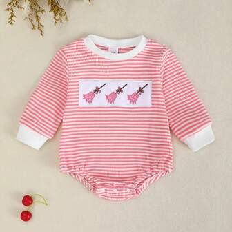 Baby Girl Long Sleeve Embroidered Bodysuit, Spring/Autumn