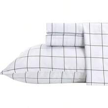 Best Season 4 Piece Bed Sheet Set - Full Size - Soft Microfiber Bedding Sheet Set, Deep Pocket, Stain, Fade & Wrinkle Resistant (Plaid Black & White), Luxury Comfortable - 白色格子呢 - 查看 1