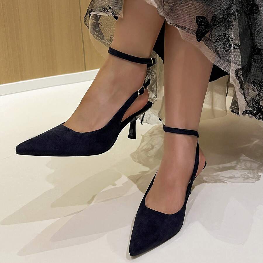 Zapatos de tacón alto de punta elegante y con diseño minimalista para uso diario - Azul - Ver 1