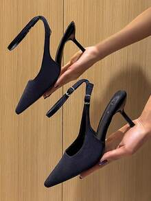 Zapatos de tacón alto de punta elegante y con diseño minimalista para uso diario - Azul - Ver 3