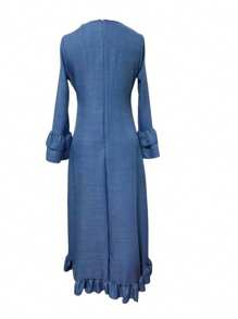 Women's Solid Color Black Fungus Ruffle Irregular Dress