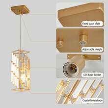 Modern Crystal Pendant Light - 3 Pack, Adjustable Hanging Ceiling Lamp With Crystal Prism Design For Dining Room, Kitchen Island, And Living Room -Golden Finish - Vàng - Xem 6