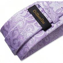 Silk Floral Necktie Set With Tie Clip, Handkerchief & Cufflinks - Lavender Purple - View 8