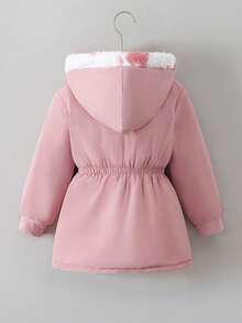 女童保暖毛绒双面连帽拉链开衫，厚实舒适，适合秋冬季 - 粉色 - 查看 4