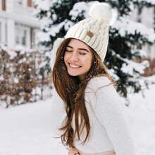 Women's Winter Ribbed Wool Hat Hat Coarse Knit Pom Pom Soft Warm Hat - 淺紫色 - 查看 11
