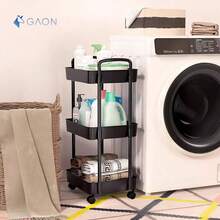 GAON.Carrito de Almacenamiento Negro con Ruedas Carrito Organizador Multiusos Carro de Servicio con 3 Niveles - 1 - Ver 3