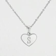 1pc Personalized Heart-Shaped White Shell Initial Necklace Stainless Steel Non Tarnish Women Letter Necklace