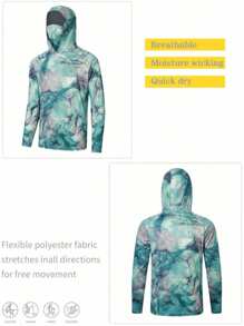 男士钓鱼衬衫，长袖，带帽遮面，钓鱼服 - 彩色 - 查看 3