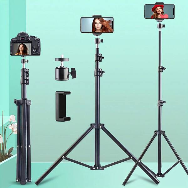 1.1 M Landing Tripod Camera Projector Mobile Phone Stand Adjustable Height Portable Lazy Man Stand Compatible With IPhone, Android Phone, Gift For Birthday, Family, Friends For Office, Dorm And Home Use Phone Holder Phone Stand For Bed