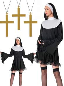 1件/3件 - 成人修女服装套装，女士圣女牧师角色扮演服装头饰套装，修女服装采用优质透气氨纶和涤纶制成，弹性佳，柔软舒适，易于穿戴。此外，服装轻盈，不会给您带来沉重的负担，可长期穿着。万圣节 - 彩色 - 查看 8