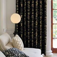 Farfallarossa 双面哑光金/银箔遮光窗帘（1 片），140*280cm，高效隔热遮光，防晒抗紫外线，增强居家私密性，适用于卧室和客厅，轻松搭配各种家居装饰风格。 - 黑色+燙金 - 查看 2
