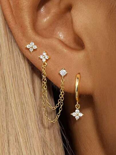 rakol 6 Pieces/Set Stylish And Simple Gold Star Leaf Women's Earrings Set, Suitable For Women's Daily Wear And Decoration Women Gifts