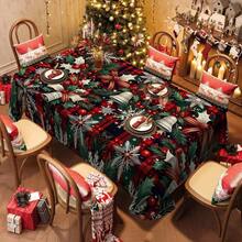 1pc Rectangular Tablecloth, Fresh Winter Theme Tablecloth | Christmas Season Healing Dining Table, Party Atmosphere Setter, Suitable For Daily Home Living Room Dining Room, Outdoor Picnic, Theme Events, Lightweight And Washable, Can Be Used Indoors/Outdoors