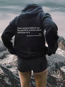 You Are-Enough Women's Hoodie Dear Person Behind Me Hooded Sweatshirt Jacket For Men Women Sweater Black Pullover Oversized Fall Black Hoodies - 黑色 - 查看 1