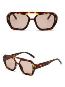 1 副豹纹棕色多边形复古时尚眼镜，适合街头摄影、驾驶、旅行、海滩