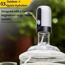 Black Water Bottle Pump USB Charging Auto Electric Water Dispenser Pump One Click Bottle Water Pump One Click Auto Switch Drinking Dispenser - Blanco - Ver 5