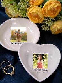 Custom Jewelry Tray With Photos And Text,Personalized Ring Plates,Customized Memorabilia Box,Customizable Picture Travel Jewelry Tray,Wedding Gifts,Birthday Gifts,Ceramic Jewelry Storage,Anniversary,Round/Heart/Square,Living Room,Valentine's Day,Bedroom,Besties,Bride,Friend,Lovers,Husband,Family