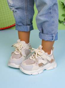 1双儿童休闲运动鞋，舒适时尚跑步鞋，男女童均适用，春秋季款 - 米色 - 查看 4