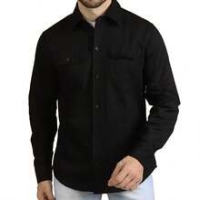 Men's Long Sleeve Denim Shirt With Pocket And Button - màu đen - Xem 2
