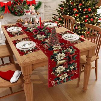 1/4/5/270 st jullöpare och bordsunderlägg - Digitalt tryckt jullöpare och bordsunderlägg i linne med julmotiv, lämplig för julafton, restaurang, kök och vardagsrum, perfekt julklapp