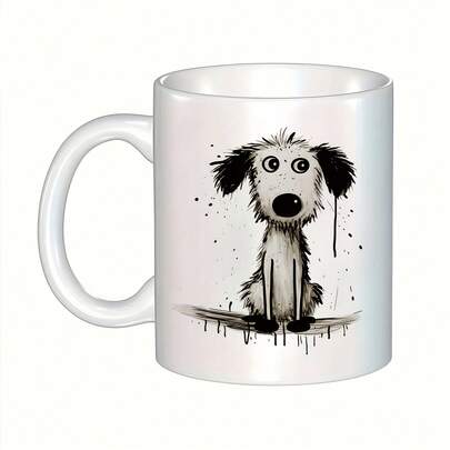 [Adorable Dog Coffee Mug] 1pc Adorable Dog Design Black Ceramic Coffee Mug |   11oz, Insulated, Hand-Wash Only - Perfect Gift For Friends, Sisters, Coffee Lovers, And Owners, Coffee Bar Accessories