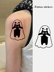 1 buc tatuaj temporar de Halloween cu o fantomă drăguță, îmbrățișând pisică, impermeabil și rezistent la transpirație, potrivit pentru oameni, poate dura 1-3 zile