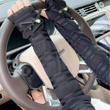 1 对休闲街头风格蝴蝶结丝带防紫外线臂套，优雅女士丝绸材质，长臂覆盖，适合驾驶和骑自行车 - 黑/白 - 查看 4