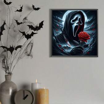 1pc Halloween Scary Monster 5D Diamond Painting Kit, DIY Handcraft Art, Exquisite Unframed Room Decor, Full Round Diamond DIY Kit, Leisure Stress Relief Autumn Decor Gift, Perfect Dotting Effect