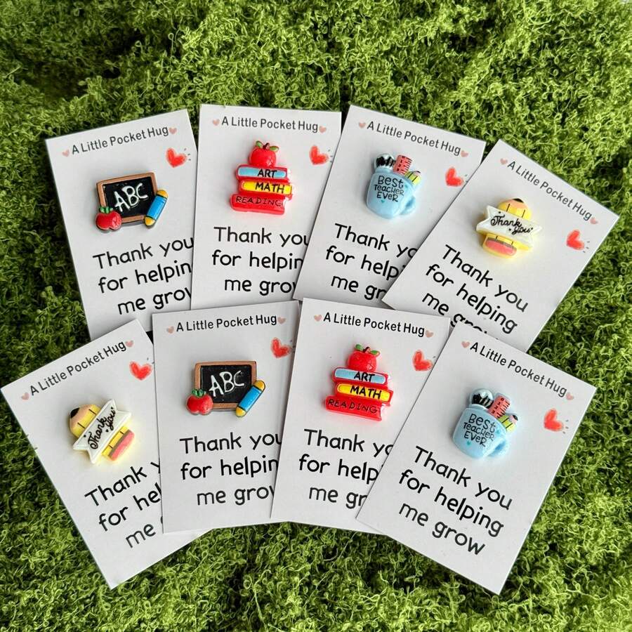 8pcs "Thank You For Helping Me Grow" Hug Greeting Card Set With Inspirational Gifts Suitable For Graduation Season, Thanksgiving, Teacher's Day Gift
