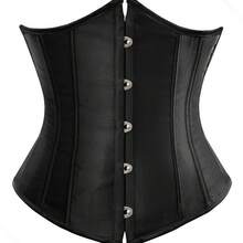 Satin Underbust Corset Waist Slimming Shaping Belt Tightlacing - 黑色 - 查看 1