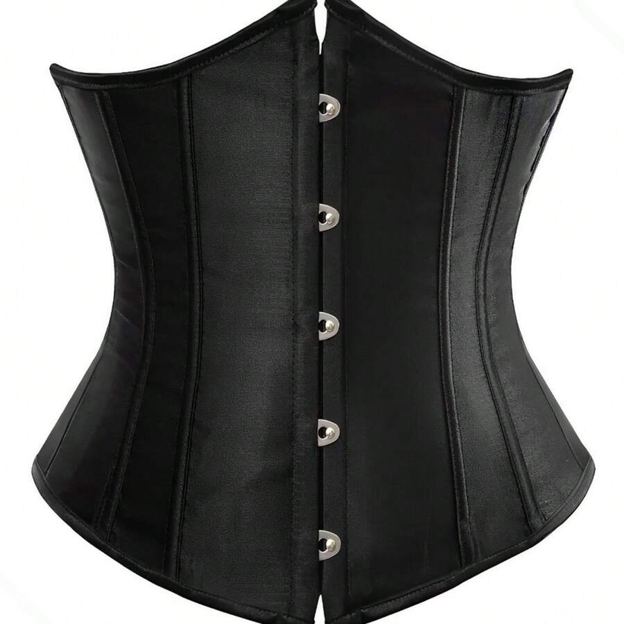 Satin Underbust Corset Waist Slimming Shaping Belt Tightlacing - 黑色 - 查看 1