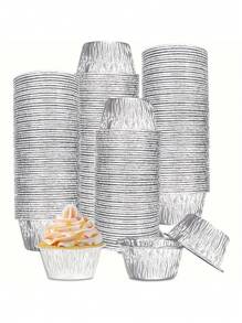 50 个圆形馅饼/蛋挞盘，迷你一次性铝箔蛋挞杯烘焙模具，适用于乳蛋饼、纸杯蛋糕、烘焙、厨房烹饪、蛋挞模具 - 銀色 - 查看 1