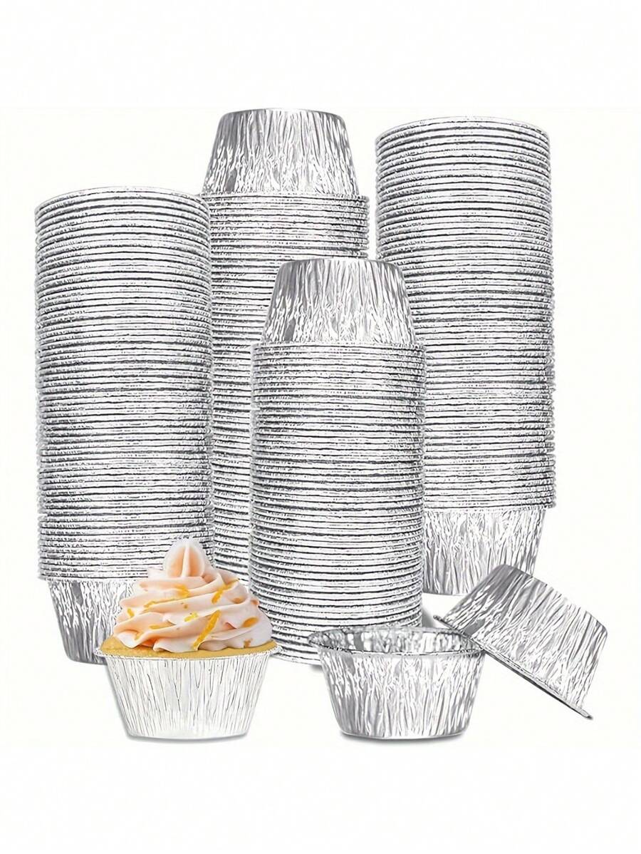 50 个圆形馅饼/蛋挞盘，迷你一次性铝箔蛋挞杯烘焙模具，适用于乳蛋饼、纸杯蛋糕、烘焙、厨房烹饪、蛋挞模具 - 銀色 - 查看 1