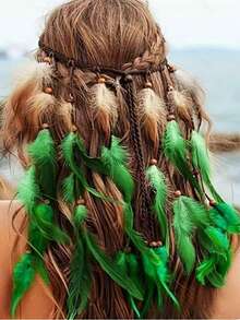 Tiara de Penas Boêmia, Cocar Hippie, Tiara de Fantasia Roxa, Acessórios de Cabelo com Penas para Mulheres, Halloween, Roupas de Praia, Acessórios de Verão - Multicolorido - Visão 3