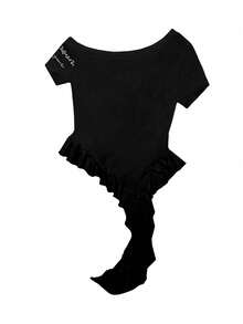 系带肩喇叭袖女式夏季 T 恤，收腰修身短款上衣