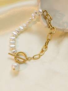 1pc Stainless Steel Beaded Pendant Carabiner Chain Bracelet, Suitable For Women's Daily Wear, Party, Valentine's Day Gift, Waterproof Jewelry Accessory; Women's Fashion Necklace Suitable For Daily Wear, Holiday Gift; Women's Jewelry Necklace Suitable For Daily Wear, Simple And Elegant Personality Necklace, Unisex Jewelry Can Be Matched With Daily Clothes, Beach, Date, Music Festival, Party