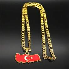 قلادة علم خريطة تركيا للرجال من الفولاذ المقاوم للصدأ باللون الذهبي والفضي، مجوهرات هيب هوب هدية لبلد تركيا - نجمة - مشاهدة 5