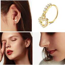 Milacolato PCS 20G Dangle Nose Rings For Women - Butterfly, Heart, Moon, Flower, Cross CZ Hoops - Cartilage Earring Piercing Jewelry - 彩色 - 查看 4