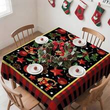 1pc Rectangular Tablecloth, Fresh Winter Theme Tablecloth | Christmas Season Healing Dining Table, Party Atmosphere Setter, Suitable For Daily Home Living Room Dining Room, Outdoor Picnic, Theme Events, Lightweight And Washable, Can Be Used Indoors/Outdoors