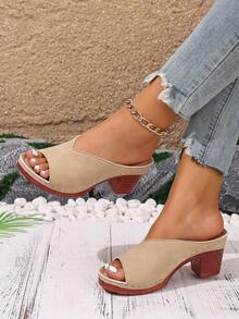 Women's Retro High Heel Sandals, Versatile Platform Slip-On Sandals With Open Toe And Heel. New Summer Casual Wedge Thick Heel Sandals, Suitable For Outdoor Activities, Camping, Beach Vacation, As Well As Parties And Gatherings. - Khaki - View 6