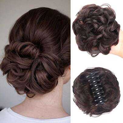 1 Máy Tính Lộn Xộn Bun Vuốt Tóc Kẹp, Tóc Xoăn Lượn Sóng Bun Maker Kẹp, Tổng Hợp Bộ Tóc Giả Scrunchie Cho Nữ, Màu Nâu Đậm