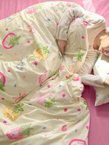 3 件套加厚涤纶清新印花可水洗床上用品套装，适合男孩和女孩宿舍，包括 1 个羽绒被套和 2 个枕套（无填充物）