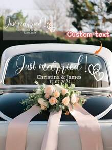 1pc Customized Wedding Car Decal, Window Sticker With Name And Date, Removable Adhesive Wedding Signage Sticker, Personalized Wedding Couple Decal, Wedding Bumper Sticker, Multifunctional, Durable, Decorative, Elegant, Cute, High-Quality, Modern, Colorful, Adorable, Comfortable, Fashionable, Unique - Multicolor - View 3