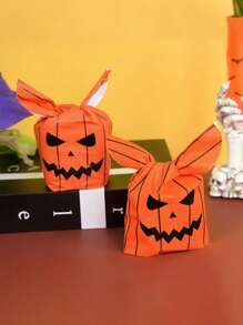 50 Stücke Halloween Süßigkeitentüten mit Kürbis- und Fledermaus-Motiv, Keks-Geschenktüten für Trick or Treat Partys, Halloween Party Dekoration Zubehör